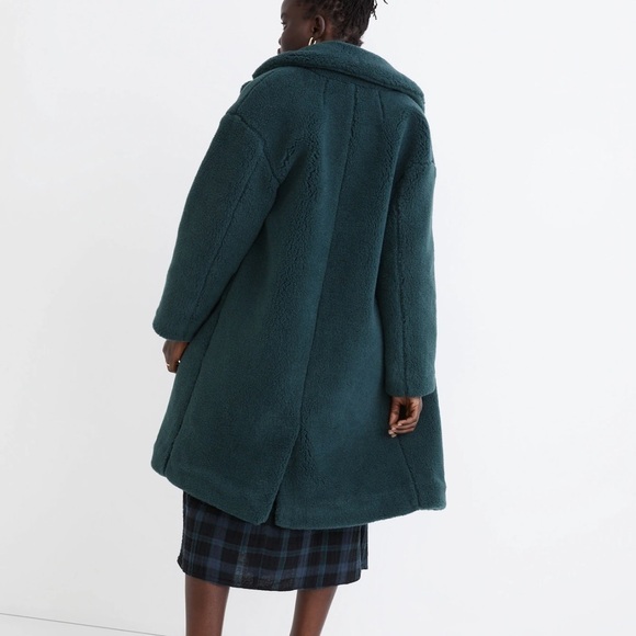 Madewell (Re)sourced Sherpa Teddy Coat NC578 Womens Medium Green Boucle Plush - Picture 4 of 11
